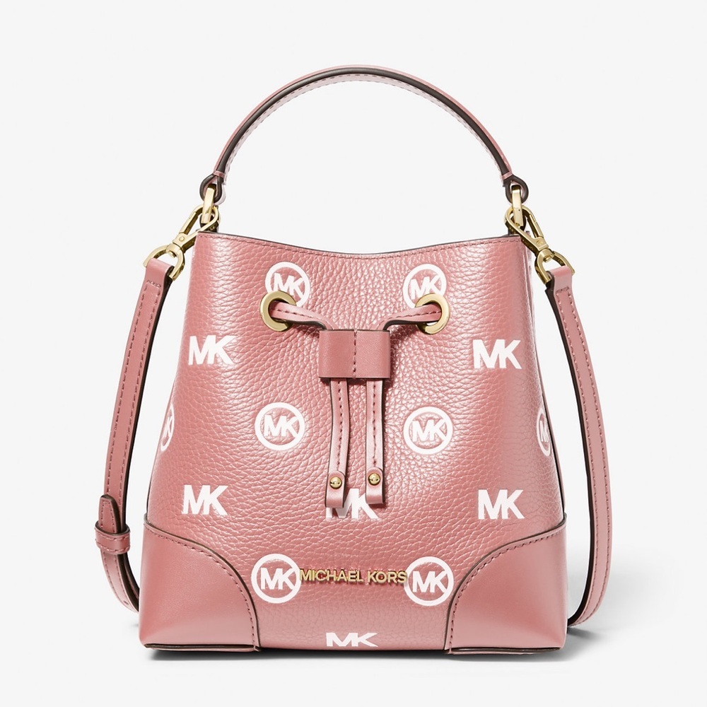 MICHAEL KORS
Mercer Small Logo Embossed Leather Bucket Bag
COLOR PRIMROSE 
NWT